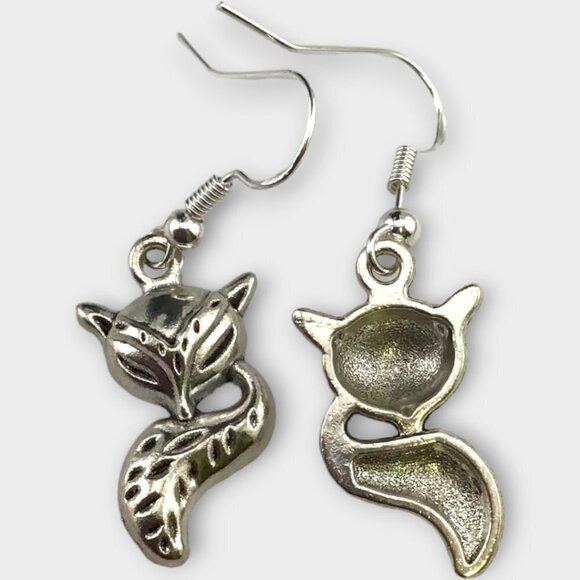 Silver Fox Earrings 925 Sterling Silver Fishhook Ear Wires - Picture 3 of 7